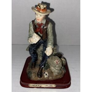 VTG Ashley Belle Western Cowboy Playing Poker Cards Figurine / Wood base See Pic